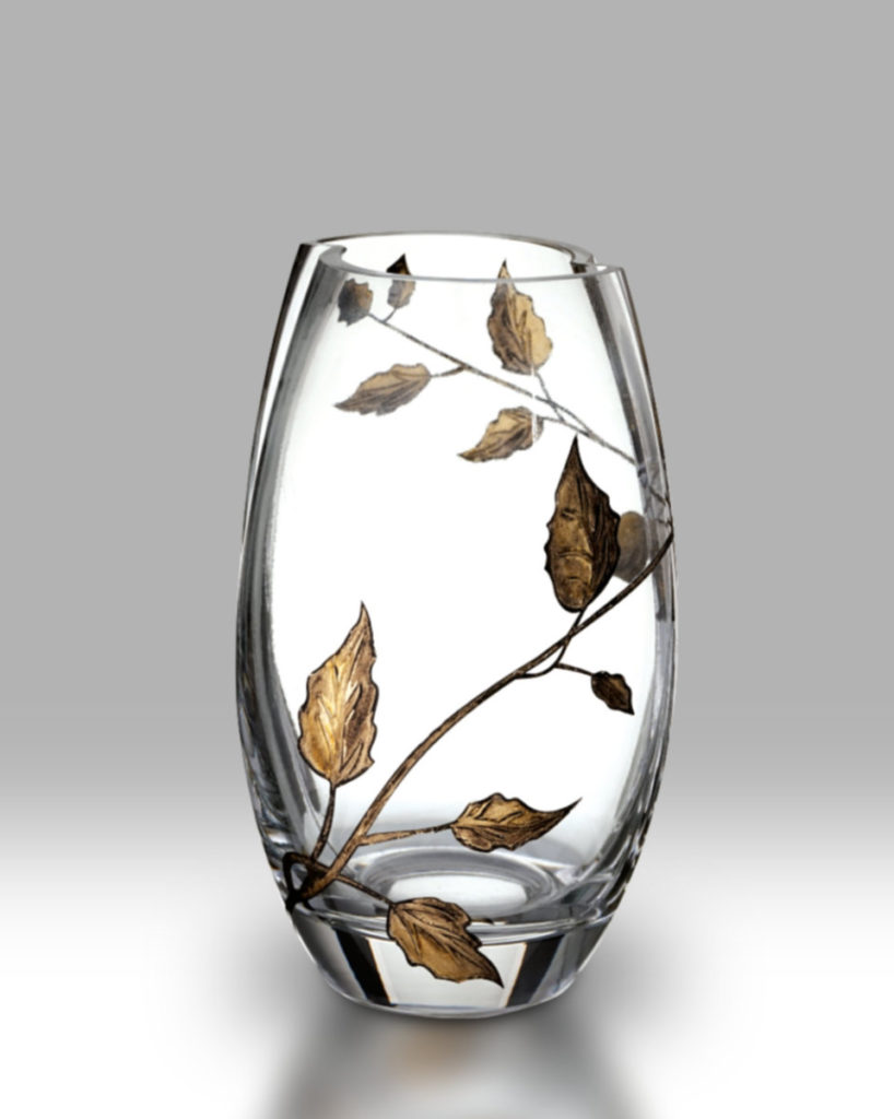 Gold Leaf 20cm Round Vase Nobile Glass & Giftware